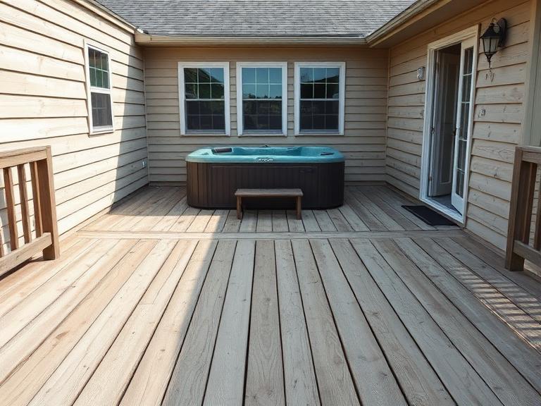 Deck cleared and swept after hot tub removal in Forest City, NC