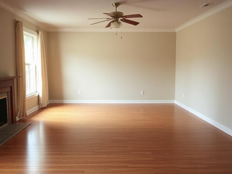 Same living room empty and clean after the estate cleanout in Lincolnton, NC