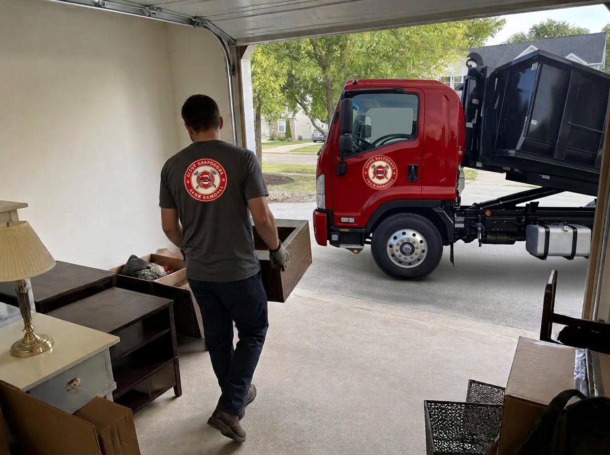 Residential hauling job handled by the junk removal crew